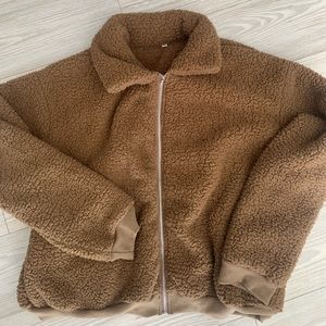 Khaki zip up “teddy “ jacket